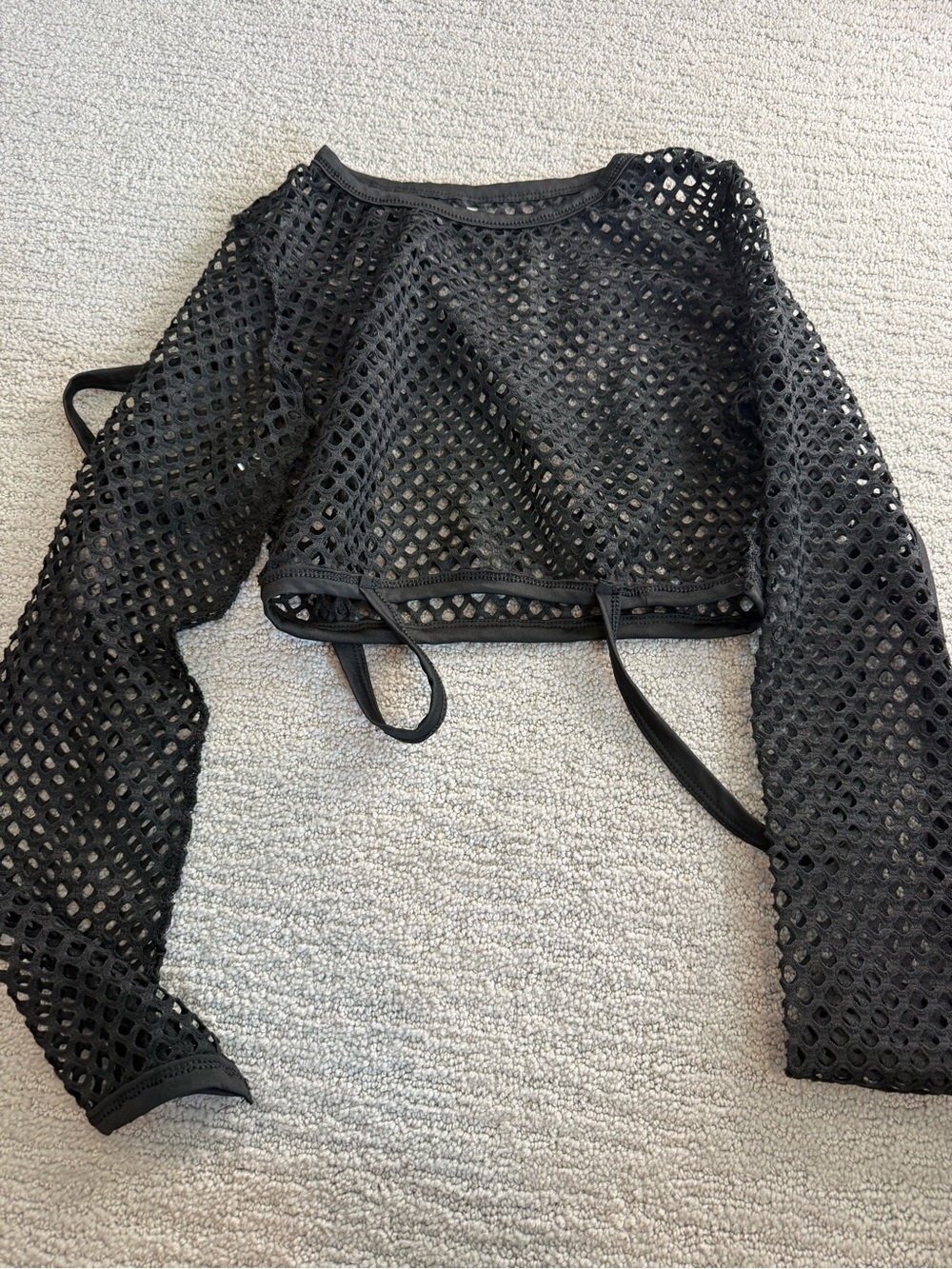 Black Mesh Long-Sleeve Crop Top - Rave Wonderland